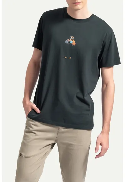 Tricou unisex cu imprimeu si decolteu la baza gatului - Verde inchis