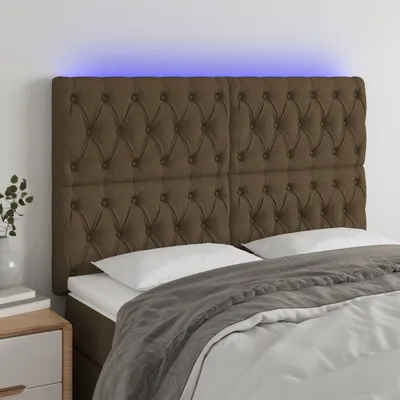 vidaXL Tăblie de pat cu LED, maro închis, 160x7x118/128 cm, textil