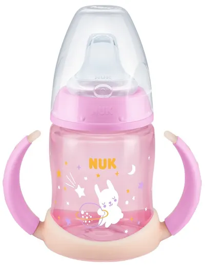 Sticlă NUK First Choice - Сu duză pentru suc, TC, PP, 150 ml, iepure roz