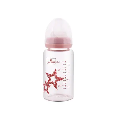 Biberon de sticla cu tetina anticolici Lorelli Baby Care Stars 120 ml 0+ Blush Pink