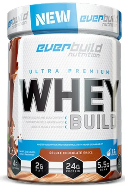 Ultra Premium Whey Build, shake de ciocolată, 454 g, Everbuild
