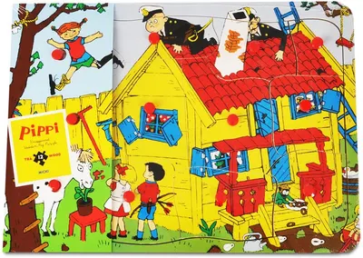 Puzzle din lemn cu manere Pippi - Pippi Longstocking, 12 piese