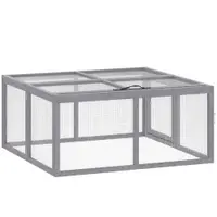 PawHut Adăpost pentru iepuri exterior Țarc pliabil din lemn Acoperiș rabatabil și mâner pentru găini și rațe 110x105x50cm Gri | Aosom Romania