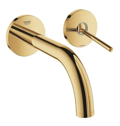 Baterie lavoar Grohe Atrio 19287GL3, 1/2 inch, montare pe perete, monocomanda, 185 mm, cartus ceramic, necesita set fixare, lucios, Cool Sunrise