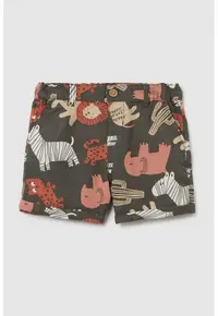 Pantaloni scurti din amestec de in cu model cu animale - Portocaliu/Verde feriga