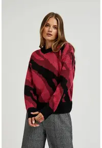 Pulover rosu cu model geometric - Rosu