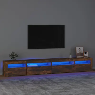 vidaXL Comodă TV cu lumini LED, stejar fumuriu, 270x35x40 cm