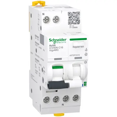 RCBO, Intreruptor automat diferential, detectie arc electric, cu Powertag, iCV40H, 1P+N, curba C, 16A, 10kA, 30mA tip A-SI