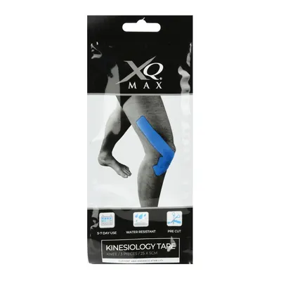 Bandă Kinesiologică, XQ Max, pretăiată, impermeabilă, pentru ameliorarea durerii, genunchi, 25x5 cm, culoare albastru, 3 bucăți
