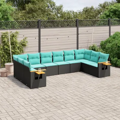 Gossi set canapele de gradina cu perne, 10 piese, negru, poliratan