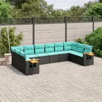 Gossi set canapele de gradina cu perne, 10 piese, negru, poliratan