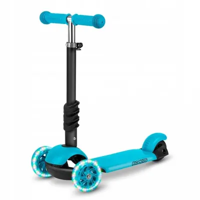 Trotineta 3 in 1 pentru copii Ricokids Buggy Albastru cu scaunel reglabil,inaltime ghidon reglabila,roti cu lumini LED,platforma antiderapanta,cadru din aluminiu,manere ergonomice si cosulet pentru accesorii