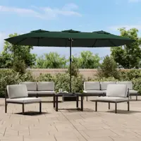 Gossi umbrela de soare cu doua capete cu led-uri, verde, 449x245 cm