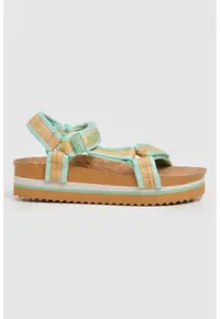 Sandale wedge cu velcro - Bej/Verde menta