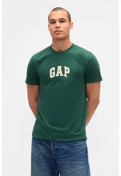 Tricou de bumbac cu aplicatie logo - Verde englez