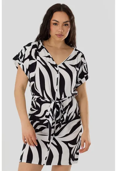 Rochie lejera cu model Palmetta - Alb/Negru