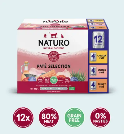Naturo Cat Adult Pate Selection cu Pui, Somon si Curcan 12x85 Gr