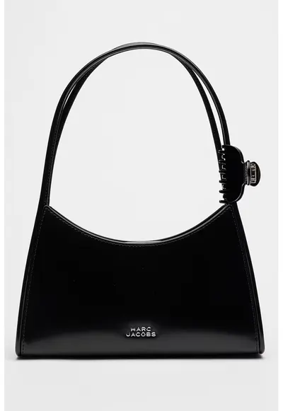 Geanta de piele lacuita cu bareta de umar Glam - Negru