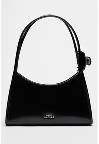 Geanta de piele lacuita cu bareta de umar Glam - Negru