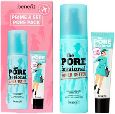 Benefit Set Prime & Set Pore Pack - Bază de machiaj și spray fixator, 22 + 120 ml