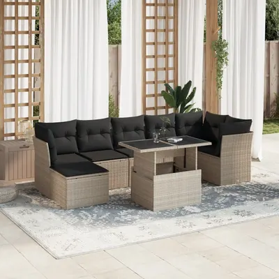 Gossi set mobilier de gradina cu perne, 8 piese gri deschis poliratan