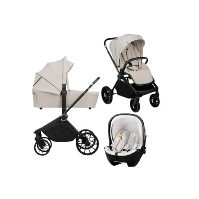 Carucior 3 in 1, Lionelo, Mika Plus, Cu scoica auto Moxie Bej, Reversibil, Cu sistem de ventilatie 3D, Cu accesorii, Pana la 22 kg, EN1888-1 EN1888-2 EN1466 ECE R129, Bej