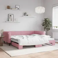 Gossi pat de zi cu extensie, roz, 100x200 cm, catifea