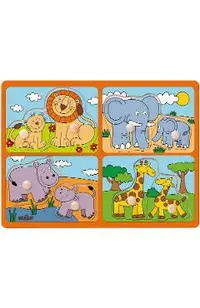 Puzzle din lemn cu butoni: Animale salbatice
