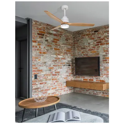 Lustra cu ventilator NATURE Mat Alb Otel & Sticla Oak Lemn DC 25W AC220-240V
