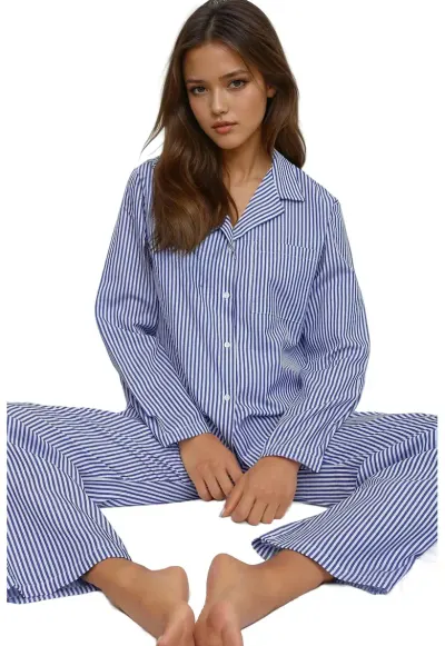 Pijama dama - Bumbac - Albastru
