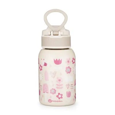 Sticla termos lichide, Petite&Mars, Twinkling Fairy, Din otel inoxidabil, Cu mentinere de temperatura calda pana la 12 h, Rece pana la 24 h, 350 ml, Fara BPA, Cu maner de transport, 12 luni+, Bej/Roz
