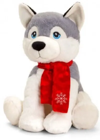 Keel Toys Keeleco - Husky cu eșarfă roșie, 25 cm
