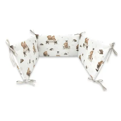 Aparatoare pentru patut, MimiNu, Din bumbac certificat Oeko Tex Standard 100, 180x30 cm, Cu panglici, Tedy bear dreams beige