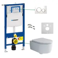 Set vas wc suspendat rimless cu capac VilleroyBoch, rezervor incastrat cu set fixare, set antifonare si clapeta alba Geberit Sigma20