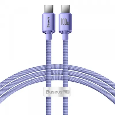 Cablu Date si Incarcare USB-C - USB-C Baseus Crystal Shine Series, 100W, 1.2m, Mov CAJY000605