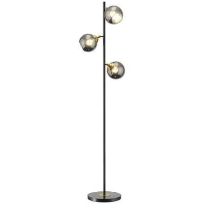 HOMCOM Lampă de Podea cu 3 Abajururi, Lampă pentru Camera de Zi cu Abajur Glob din Sticlă(Becul nu este inclus), Φ36x162 cm, Gri | Aosom Romania