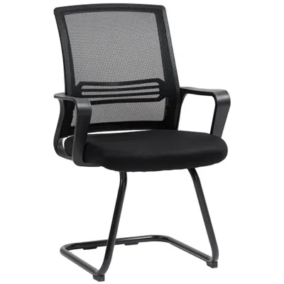 HOMCOM Set de 2 scaune ergonomice pentru birou fără roți, scaune de conferință tapițate cu cadru tip sanie pentru sala de așteptare și recepție, Negru | Aosom Romania