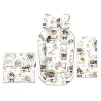 Set 4 in 1 Cosulet bebelus, Qmini, Baby Cocoon 75x55 cm, Din bumbac certificat Oeko Tex Standard 100, Cu paturica, Cu salteluta, Cu perna fluture, Teddy Bear and Friends Beige