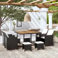 Gossi set mobilier de exterior, 9 piese negru, poliratan, lemn acacia