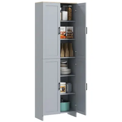 HOMCOM Dulap de bucătărie înălțime 170 cm bufet înalt cu 4 uși și rafturi reglabile, design modern, gri | Aosom Romania