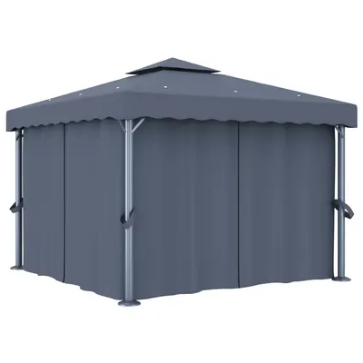 vidaXL Pavilion cu perdea, antracit, 3 x 3 m, aluminiu