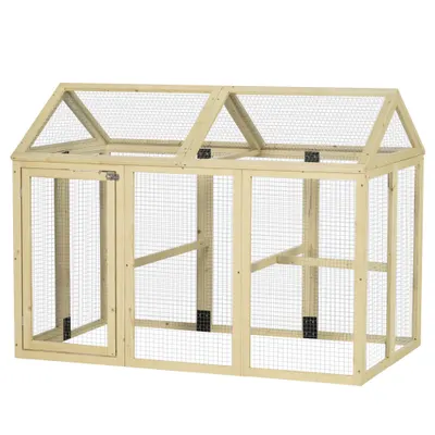 PawHut Adăpost pentru Găini de Exterior din Lemn, Cușcă cu Uși Multiple și Plasă Metalică, 140x88.5x106 cm, culoare Lemn | Aosom Romania