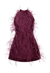 Rochie scurta cu pene ALMEEA - Visiniu