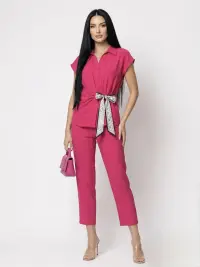 Compleu dama format din doua piese pantaloni vaporosi si camasa cu design deosebit