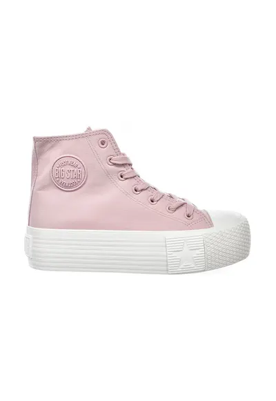 Pantofi sport inalti cu talpa flatform si aplicatie logo - Roz