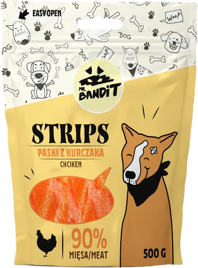 Recompense pentru caini Mr. Bandit STRIPS, pui, 500g