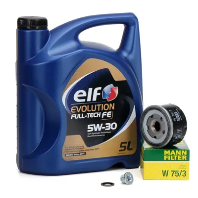 Pachet Revizie Ulei Motor Elf Evolution Full Tech FE 5W-30 5L + Filtru Ulei Mann Filter Alfa Romeo 156 1997-2005 W75 3 + Buson Golire Baie Ulei Fa1