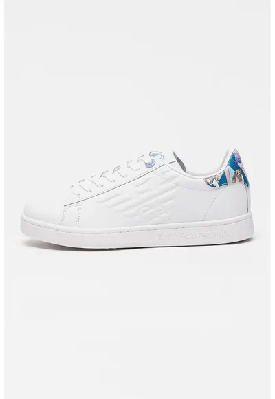 Pantofi spor unisex din piele cu monograma in relief - Alb optic