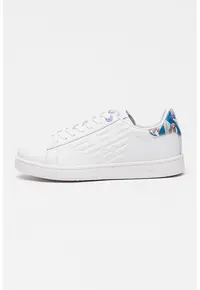 Pantofi spor unisex din piele cu monograma in relief - Alb optic