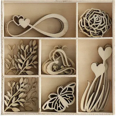 Set de figurine din lemn Galeria Papieru - Hearts, 35 bucăți